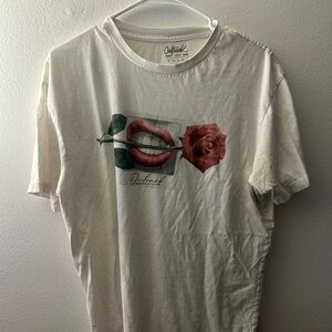 Outrank White Graphic T-Shirt with Red Rose Design